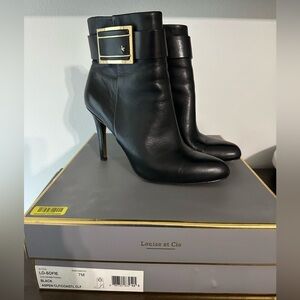 Louise et Cie Black Heeled Boots with Gold Buckle